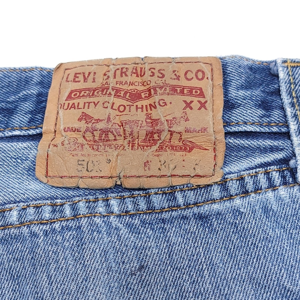 Vtg Levis 501 XX Jean Medium Wash Faded Denim Button Fly Distressed Ripped 36x32 - Picture 8 of 8